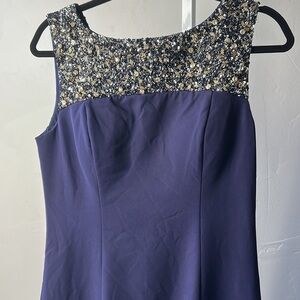 Kay Unger Elegant Sapphire Gown with Embellished Neckline